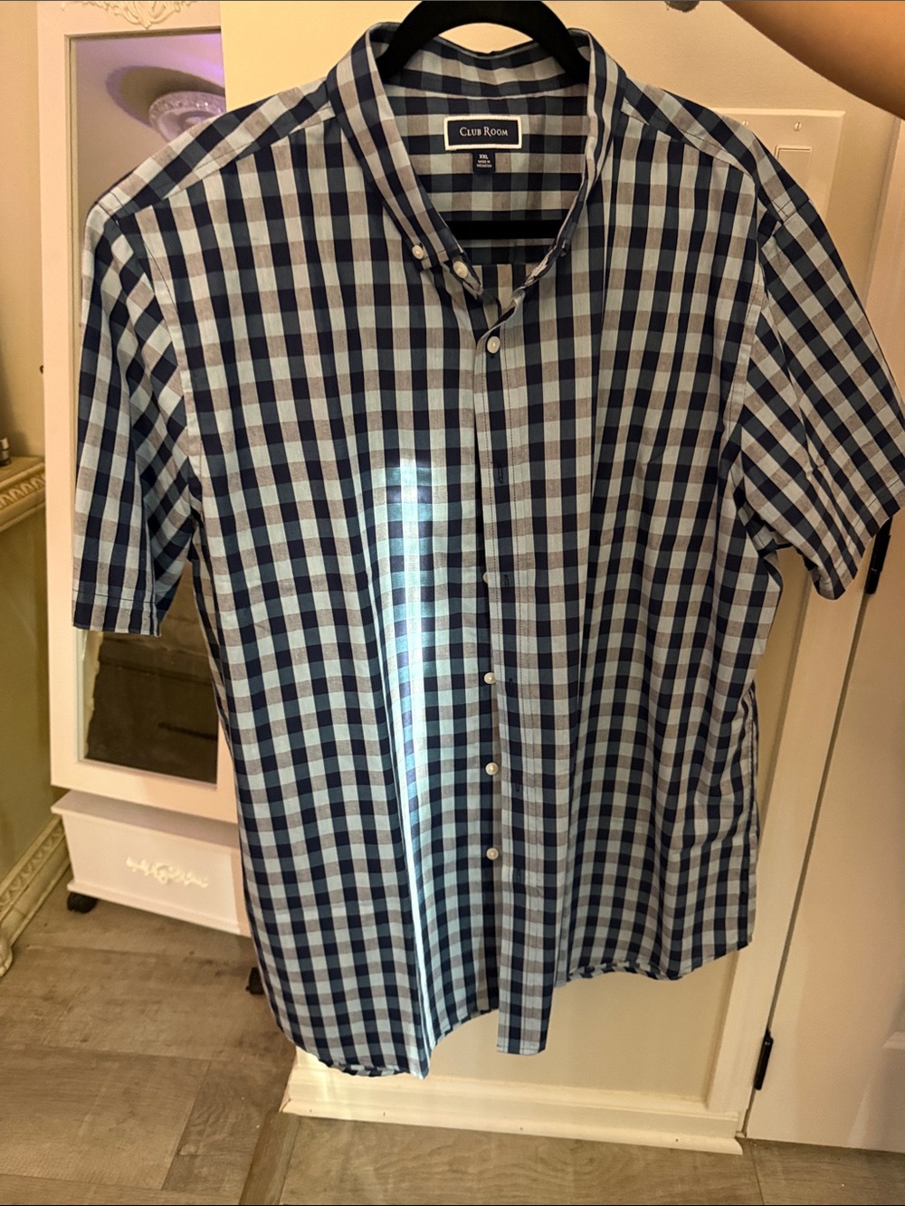 Club Room Blue and Navy Check Short-Sleeve Button-Down Shirt